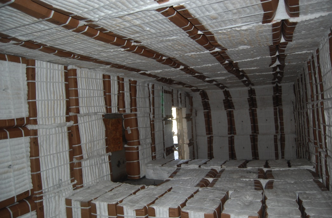 Ceramic fiber refractory lining installed inside a thermal oxidizer combustion chamber