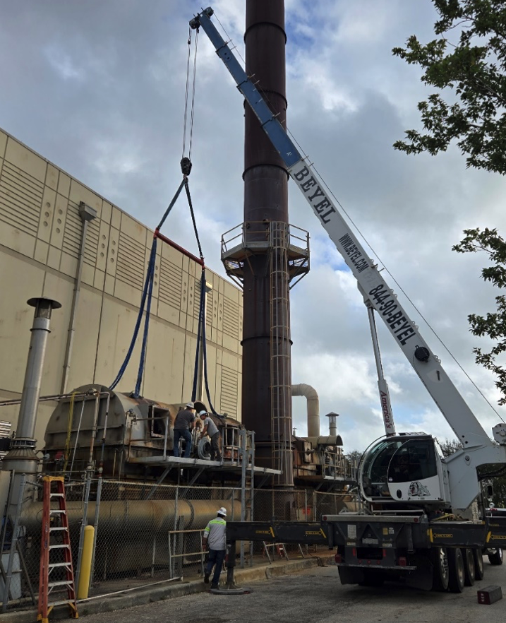 Regenerative thermal oxidizer being installed during a field retrofit